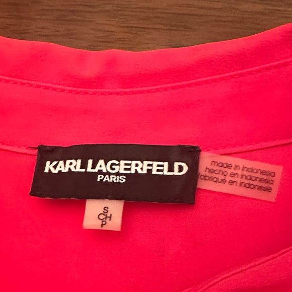 Karl Lagerfeld Hot Pink Button-Up Utility Blouse | Pocket Shirt - Picture 3 of 11